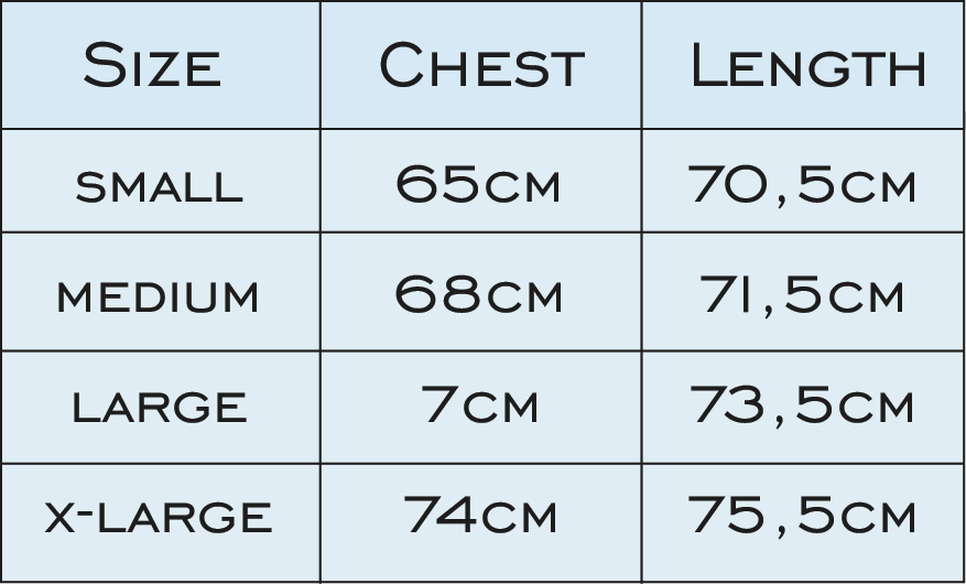 Size guide for Kebab Zip-Up